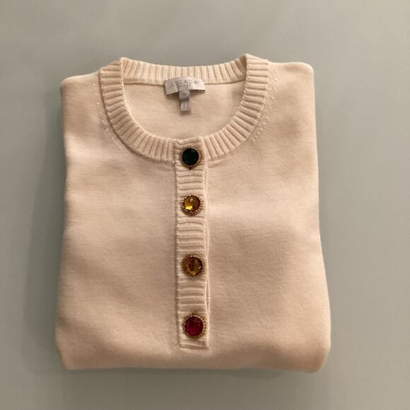 Escada Sport Women’s Small Off White Wool Sweater With Four Jewel Buttons NWOT - Picture 1 of 6